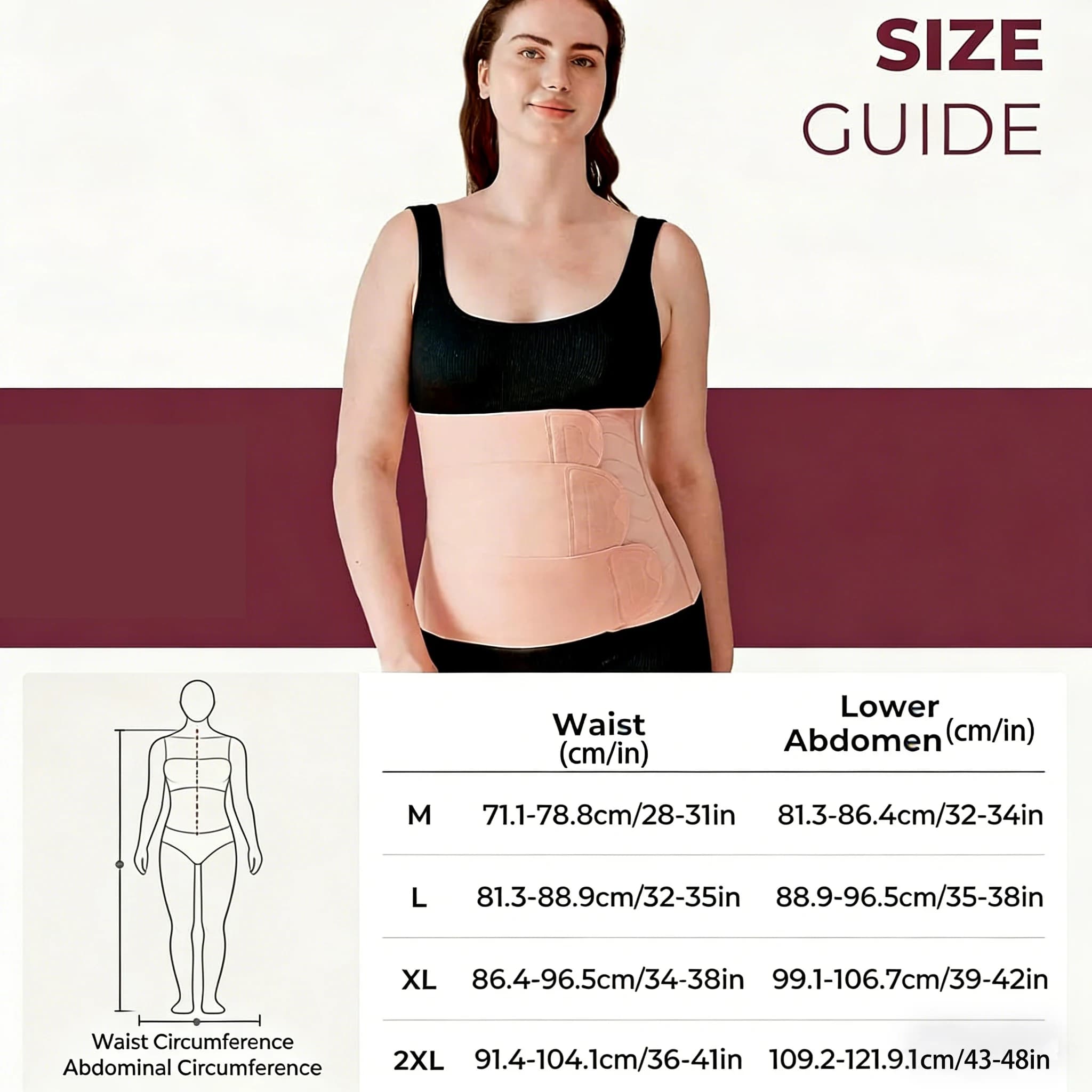 Ceinture abdominale post-partum pour césarienne et accouchement vaginal, avec soutien dorsal ergonomique et effet liftant 3D