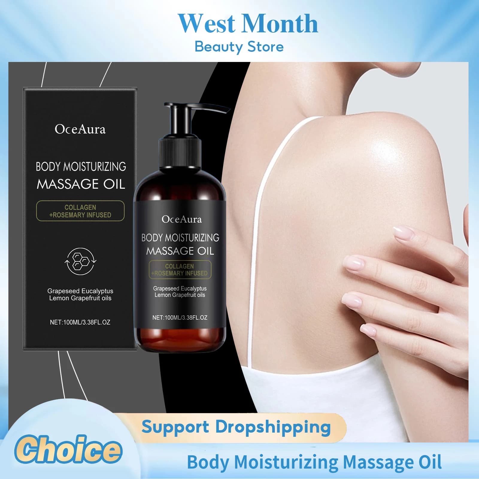 Huile de Massage hydratante pour le corps, nourrissante, lissante, raffermissante, apaisante, éclaircissante, réduit les rides, huile de Massage pour le corps douce