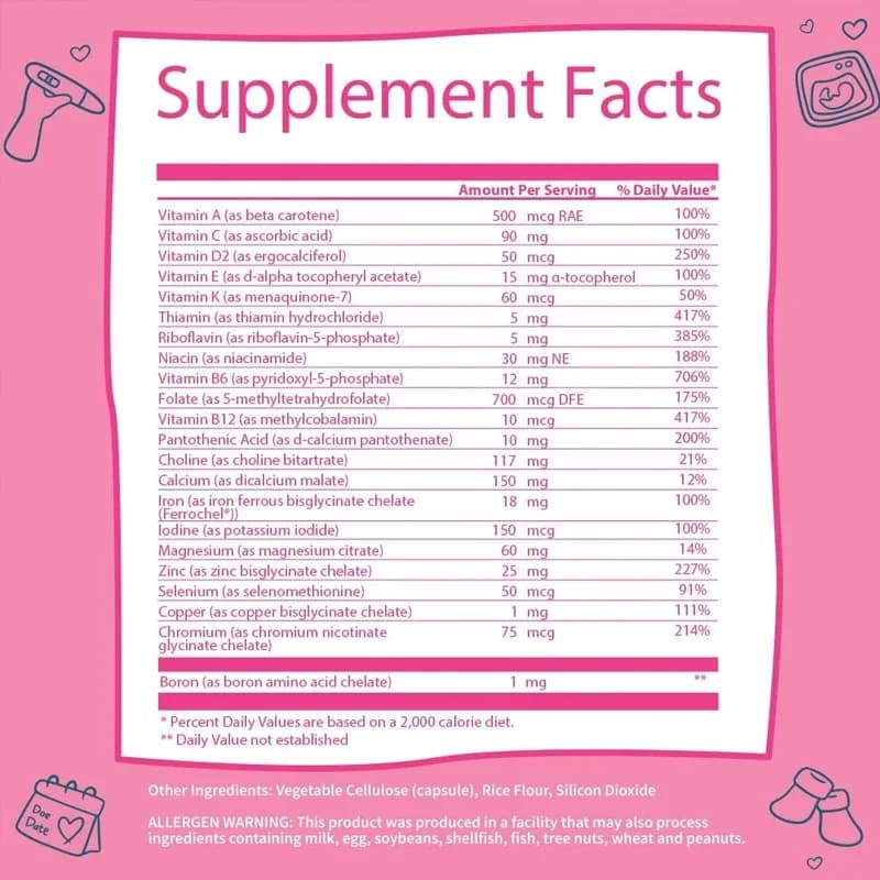 Vitamines prénatales pour femmes enceintes | | Sans OGM, contenant du fer, du calcium, de la vitamine C, du zinc et de l'acide folique pour les femmes enceintes