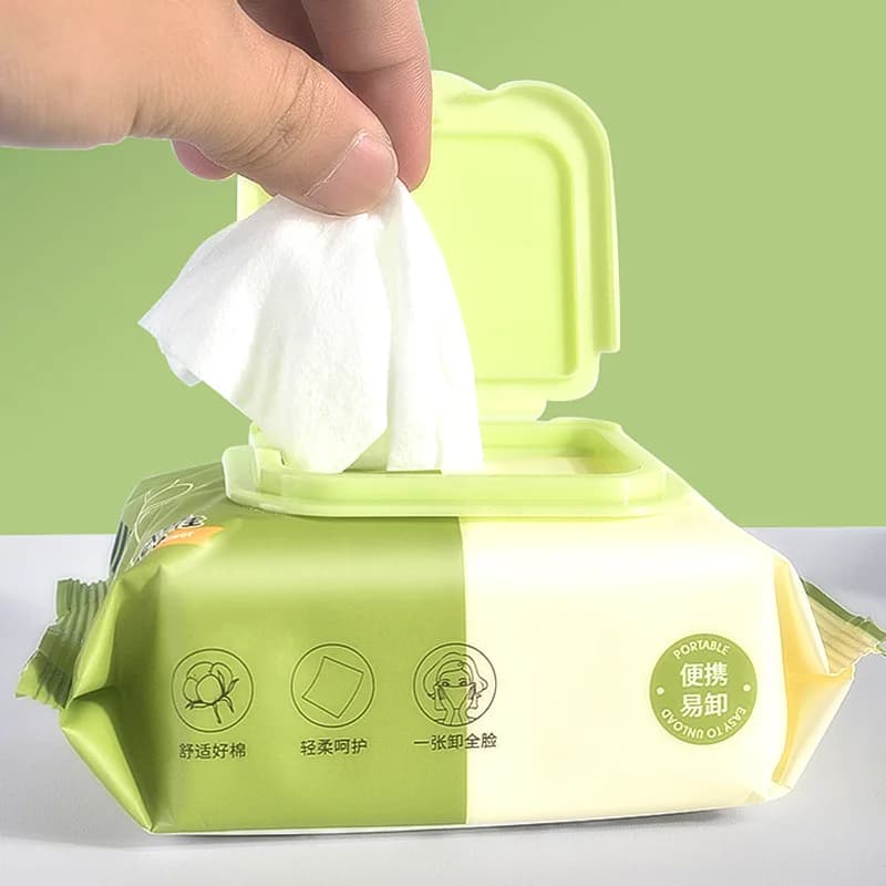 Lingettes humides démaquillantes à l'extrait de plante d'olive avec une eau suffisante pour le nettoyage et l'hydratation, 30 feuilletées