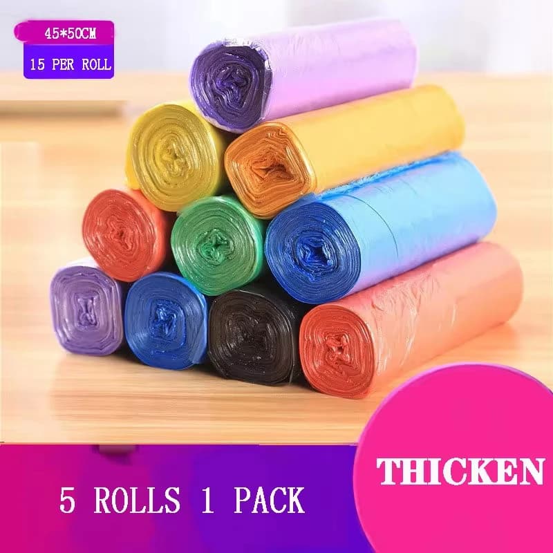 Sac poubelle Portable uni, 5 rouleaux/paquet, plusieurs couleurs, doublures de poubelles pour salle de bains, toilettes, chambre à coucher, toilettes de bureau
