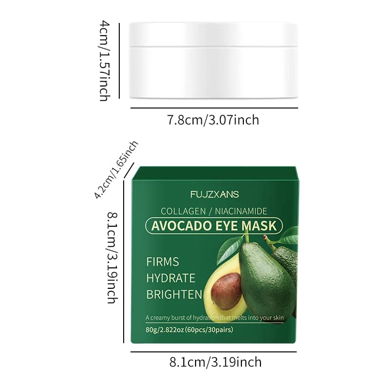 Masque Contour des Yeux à l'Avocat pour Cernes, Poches et Ridules - Patchs Éclaircissants Véganes Lissants Soin Auto-Soignant
