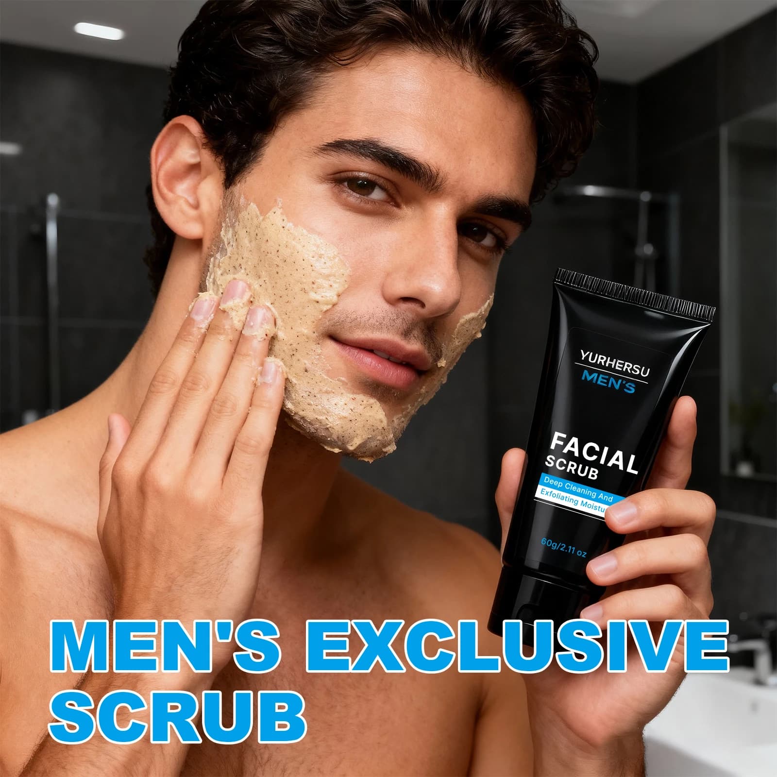 Gommage exfoliant pour le visage pour hommes, contrôle de l'huile, nettoyage en profondeur des pores, acné, élimination des points noirs, peau grasse, post-rasage, 60g