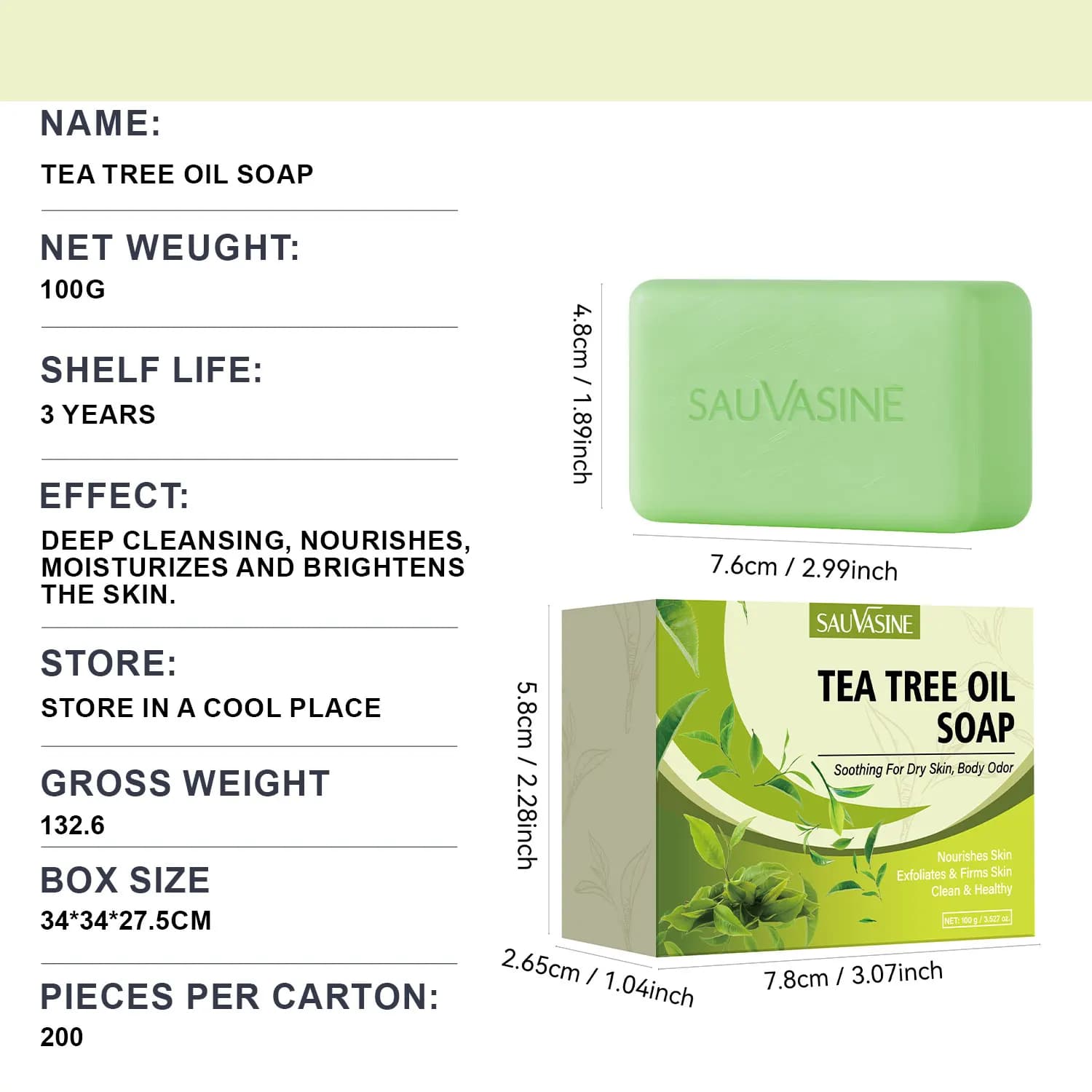 Savon à l'huile d'arbre à thé pour hommes et femmes, nettoyage en profondeur, apaisant pour les peaux sèches, soin des odeurs corporelles, exfolie et raffermit la peau, 100g