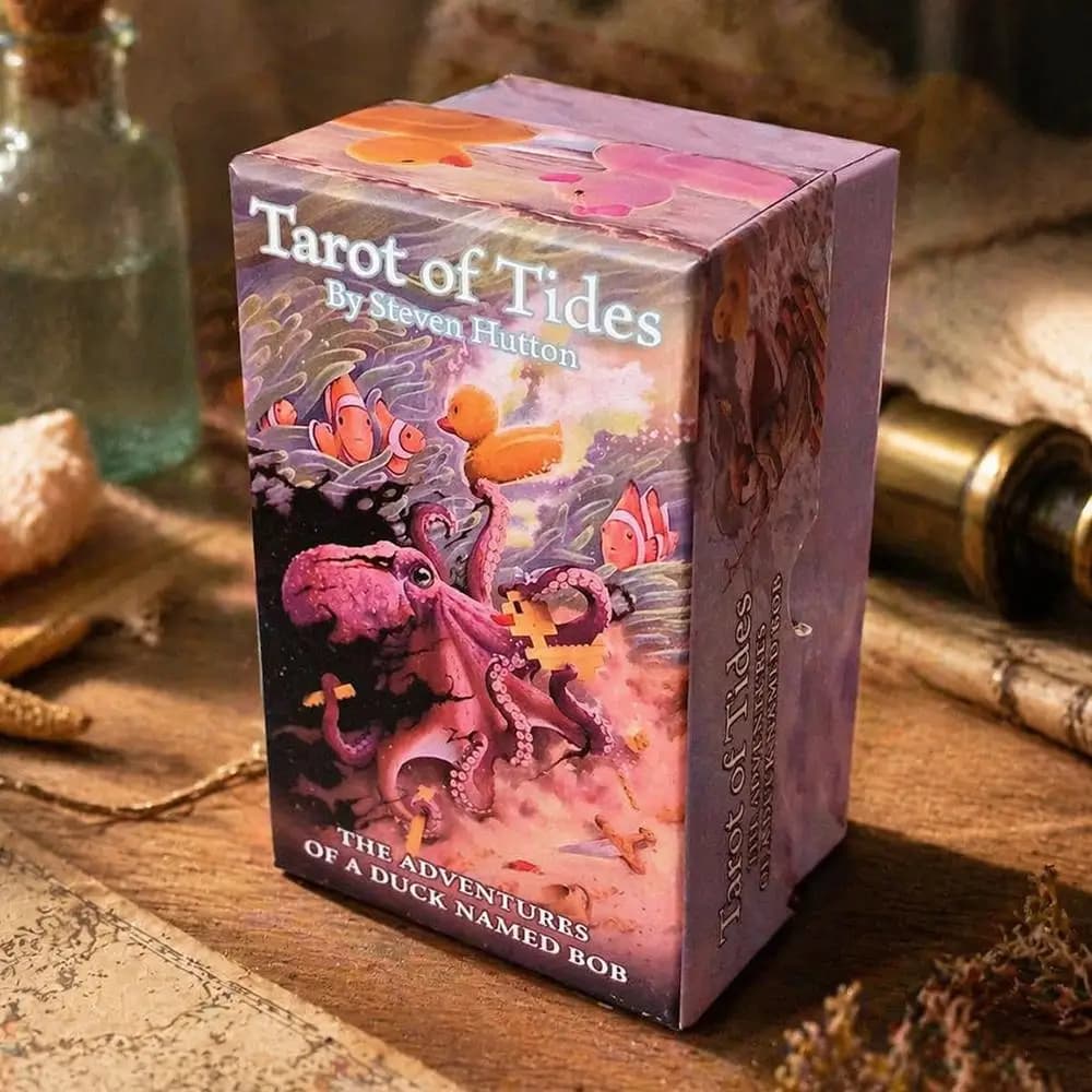 Tarot des Mers : Les Aventures d'un Canard Nommé Bob 12*7cm ― Jeu de tarot unique de 78 cartes dans une boîte rigide - Carton doublement gaufré