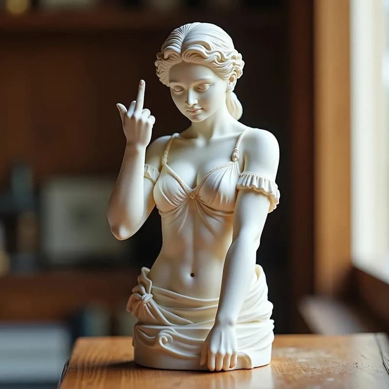 Statue de vénus drôle avec doigt du milieu de la déesse, ornement Miniature en résine, décoration de bureau et de maison
