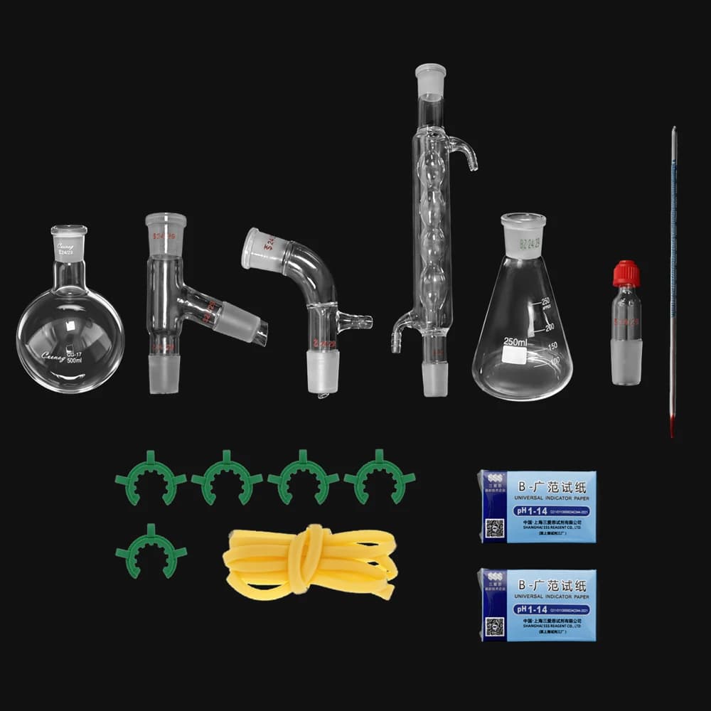 Ensemble de distillation de laboratoire de 500 ml en verre borosilicate avec joint standard 24/29, adapté aux huiles essentielles et aux extraits aqueux de laboratoire
