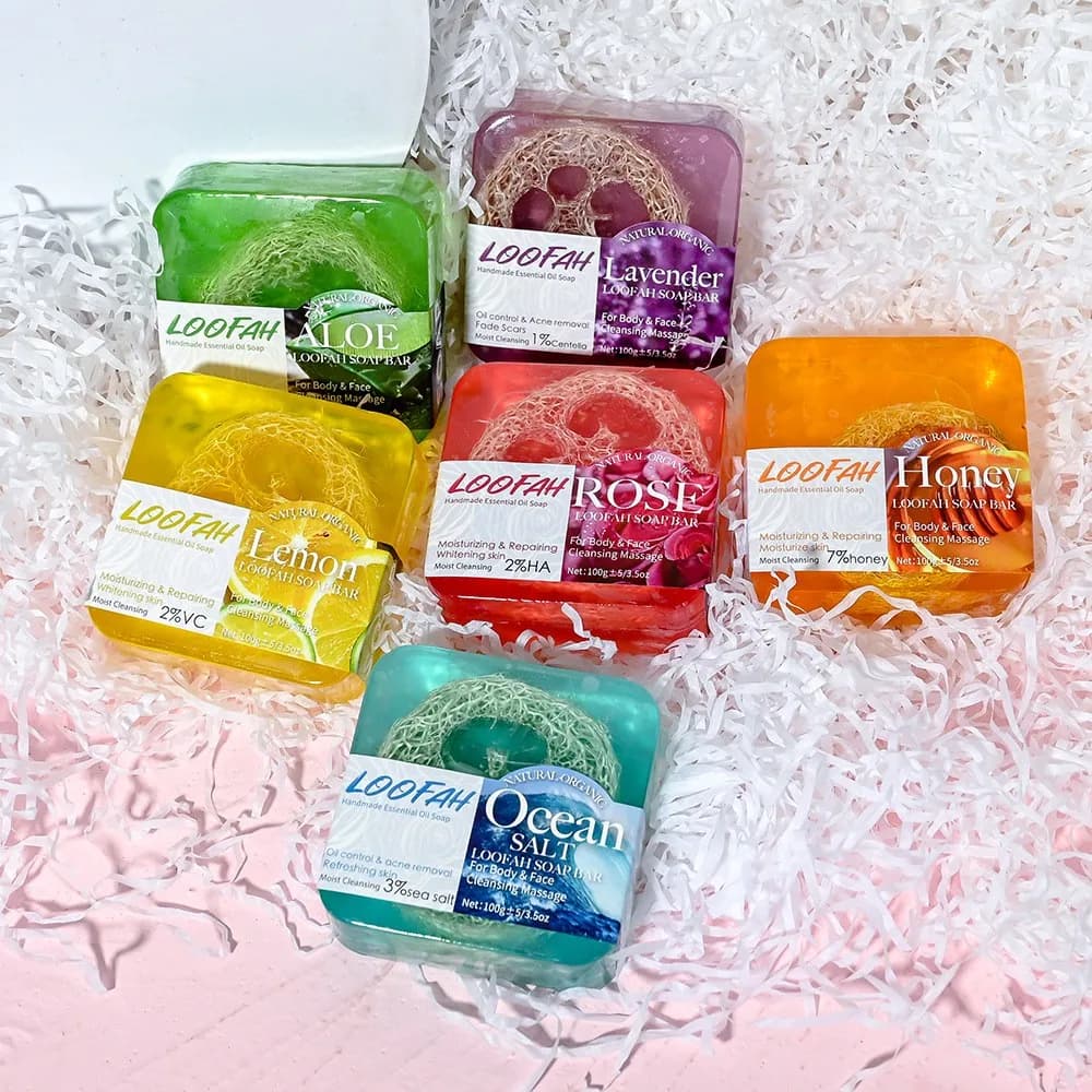 Savon Loofah à l'huile de lavande biologique, 100g, citron naturel, blanchissant, barre de lavage du visage et du corps