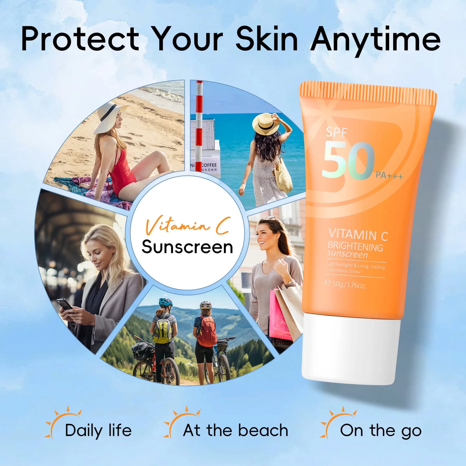 Éventuelles F50 +-Crème solaire à la vitamine C pour la peau grasse