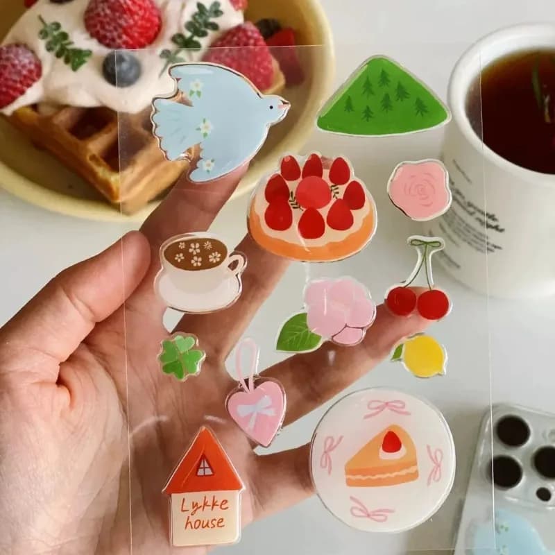Autocollants de gelée 3D gâteau d'oiseau de dessin animé mignon, autocollant de soulagement en résine époxy, belle décoration étanche pour coque de téléphone, tablette, ordinateurs portables, DIY bric