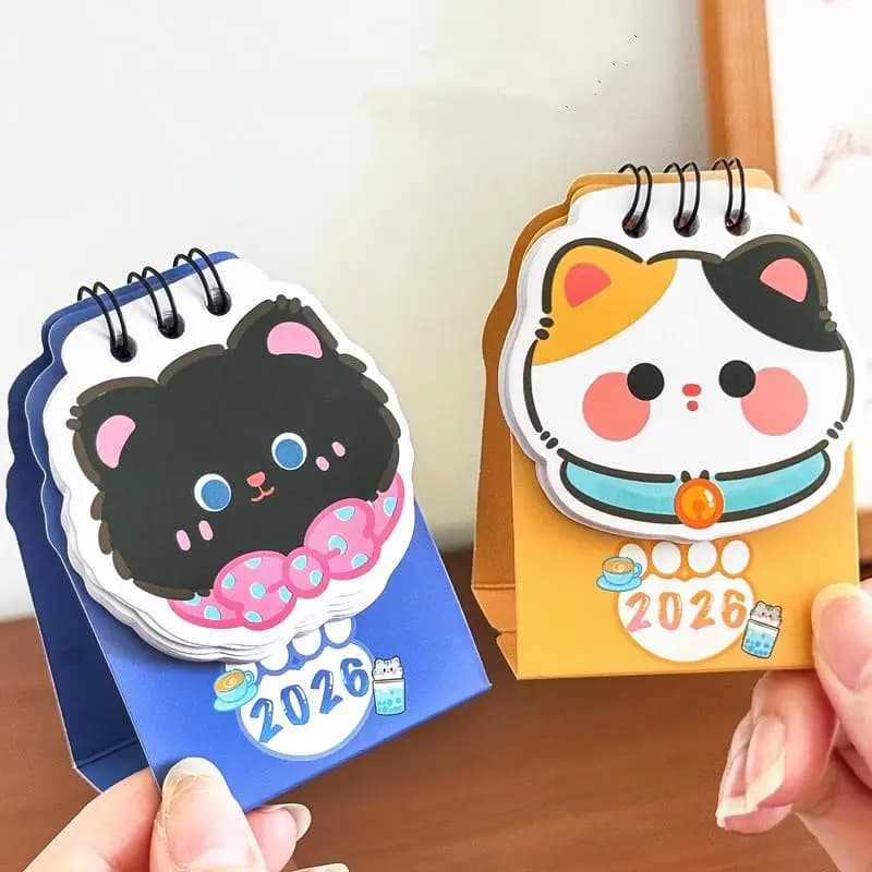 Mini calendrier de bureau avec chat de dessin animé