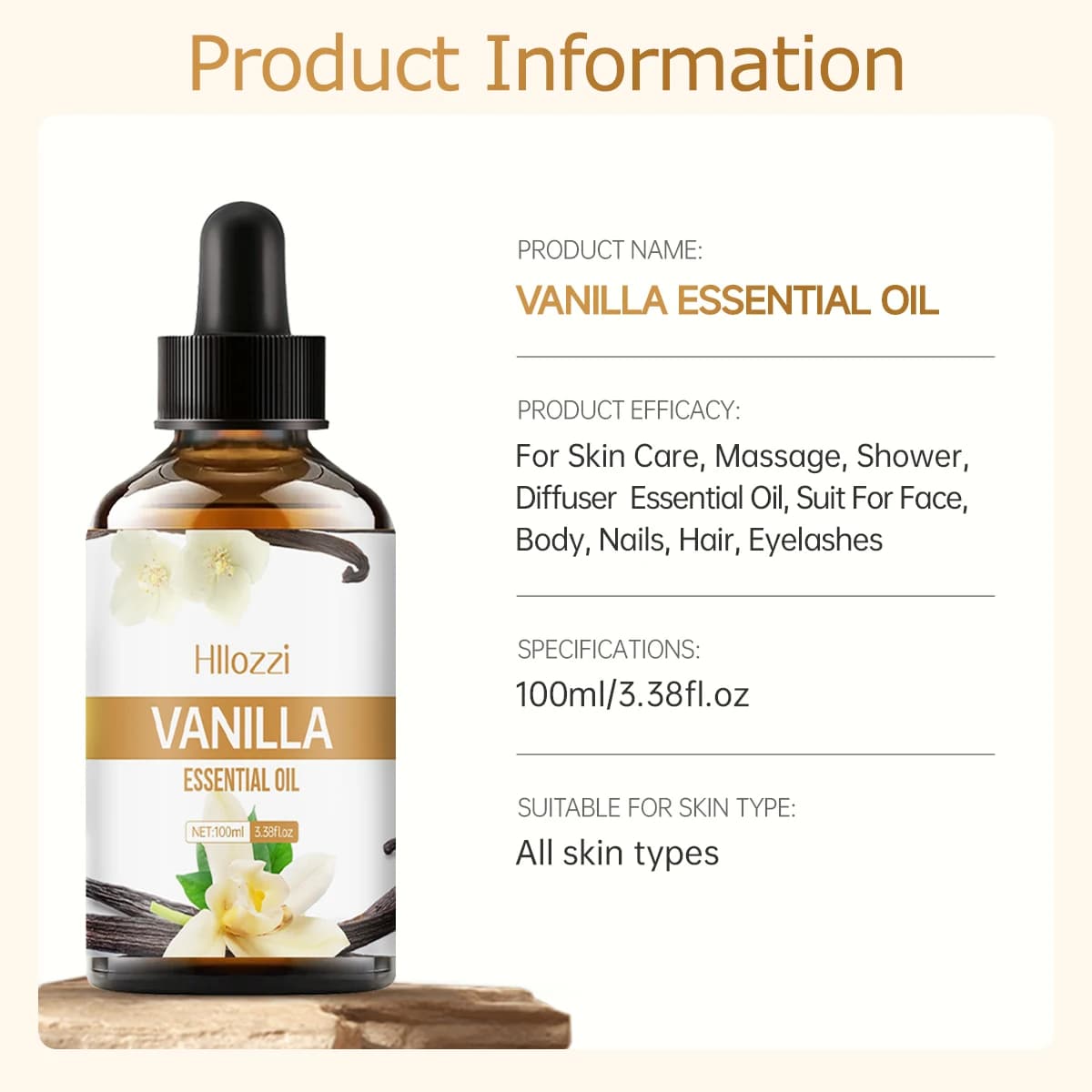 Huile essentielle de vanille, 100ml/60ml/30ml, hydratante et hydratante, soins de la peau, huile essentielle d'aromathérapie, humidificateur d'aromathérapie