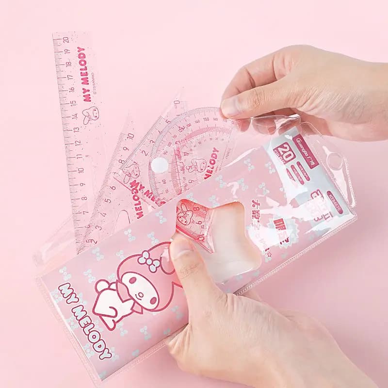 Sanrio véritable ensemble de règles dessin animé Kuromi ma mélodie cannelle pochacco fournitures scolaires mignon anime étudiant règle de protection des yeux