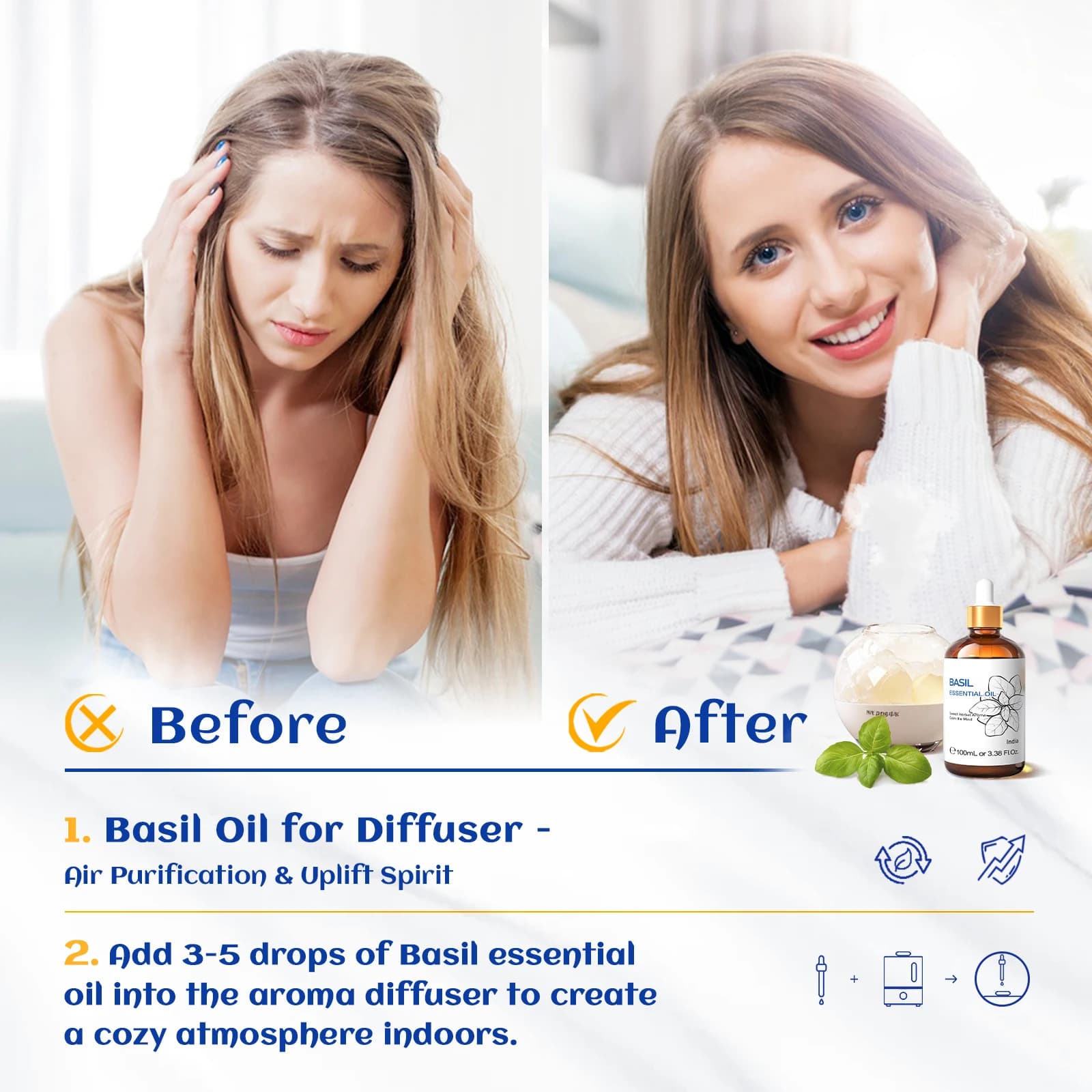 HIQILI huile essentielle de basilic naturel 100ML pour diffuseur d'aromathérapie bricolage savon fabrication de bougies Relaxation encens citron lavande