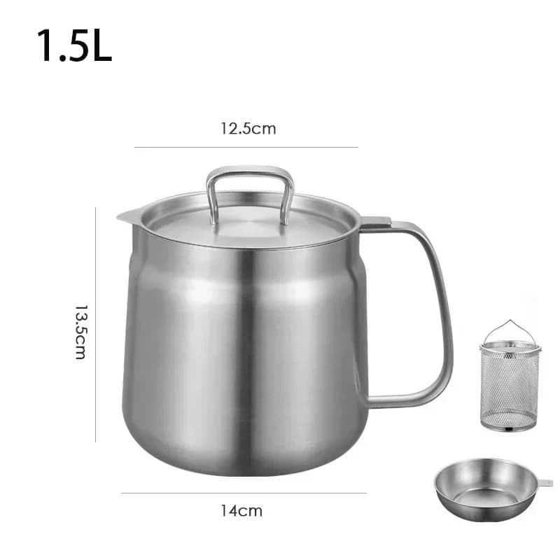 Pot de stockage d'huile et de graisse en acier inoxydable 2/1,5 L avec panier de friture et passoire à mailles fines pour la cuisine