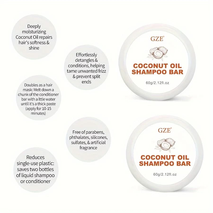 Barre de shampoing à l'huile de coco GZE, shampoing à barre hydratante pour cheveux secs