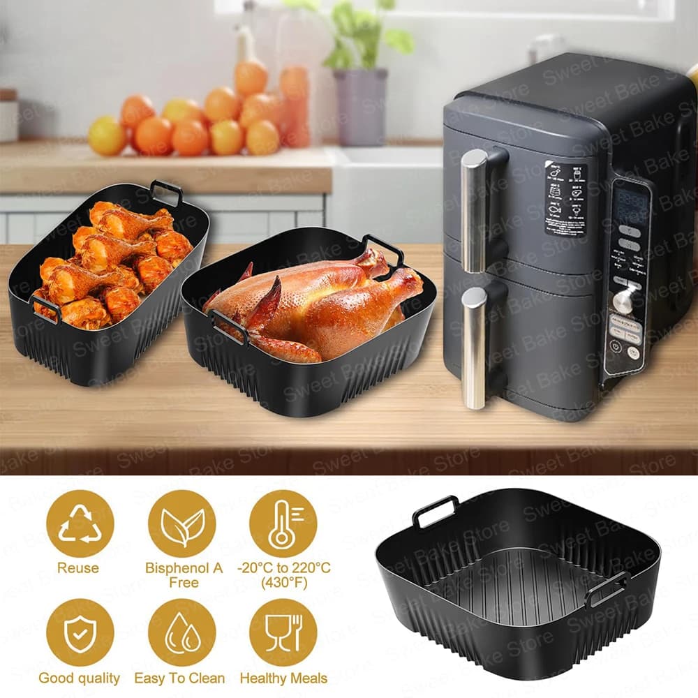 2 moules de cuisson en silicone réutilisables pour friteuse à air chaud Tefal EY9018 Dual Easy Fry 5.2/3.1L, Cecotec 5.5/3.5L, pour Lakeland 5L/3L