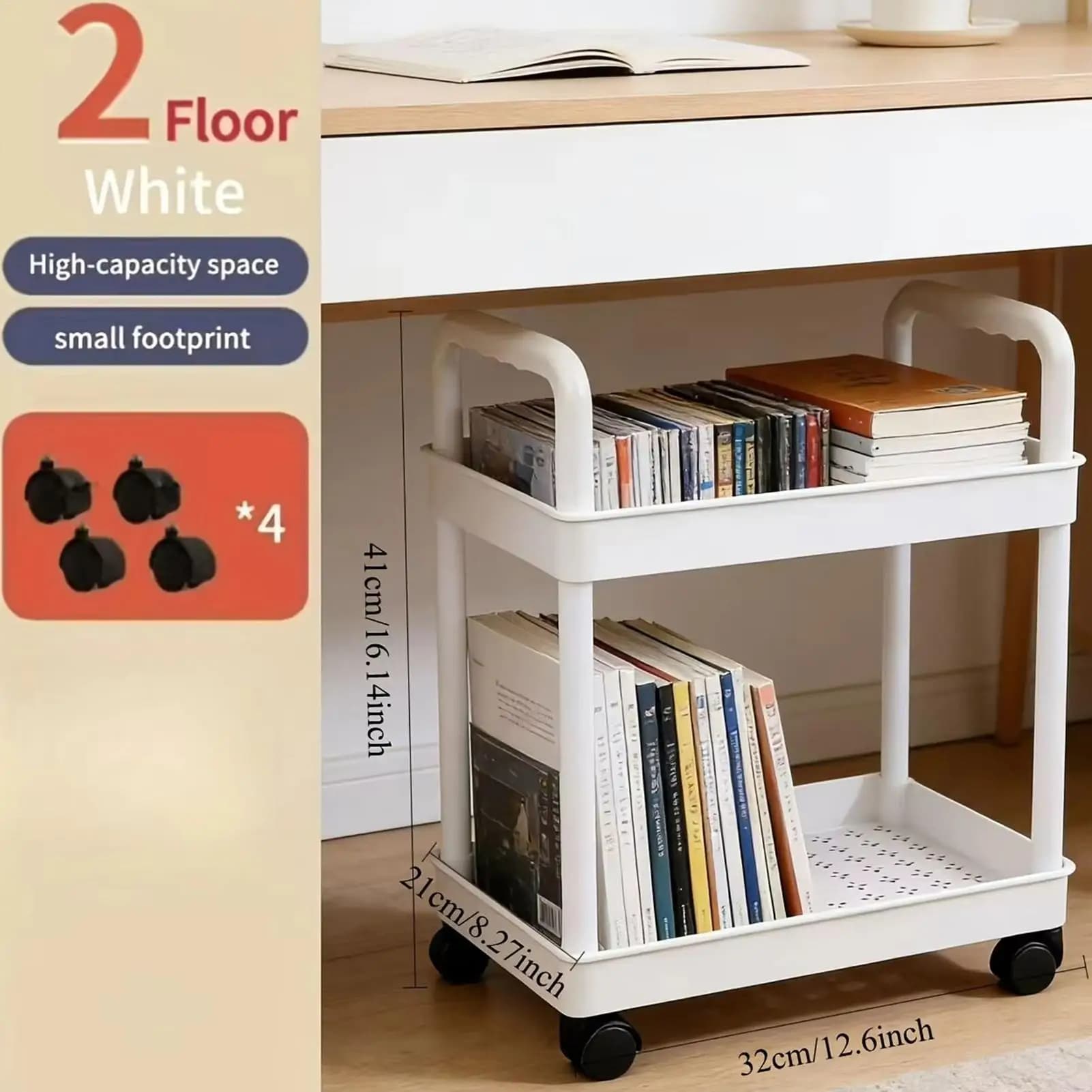 Chariot de rangement roulant à 2 niveaux, meuble mobile avec roulettes, chariot d'artisanat pour la maison, la cuisine, la salle de bain, le garde-manger, la buanderie, le garage