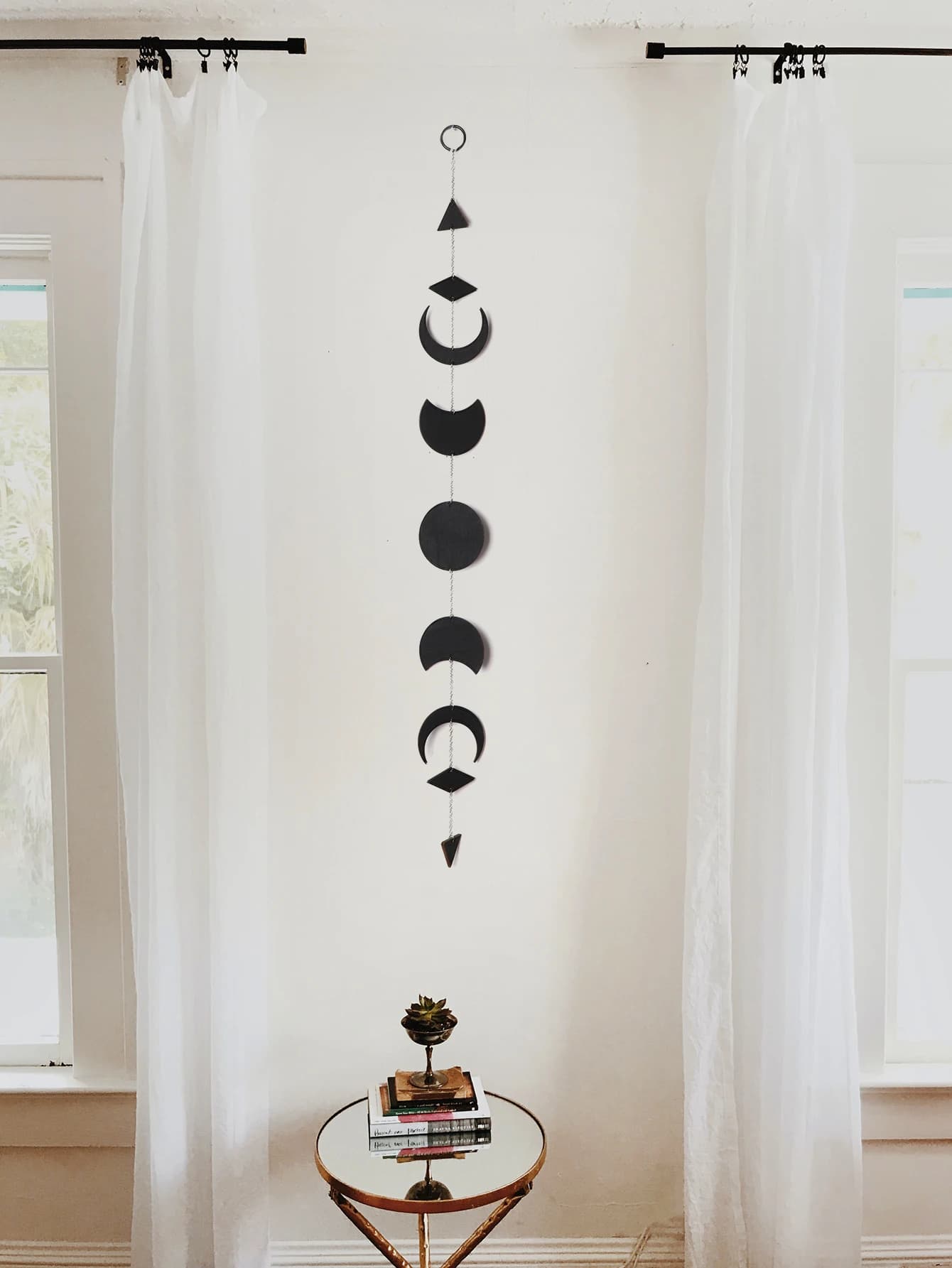 Phase de lune noire tenture murale Boho chambre décor bois lune guirlande mur Art salon chambre crèche bureau appartement décoration