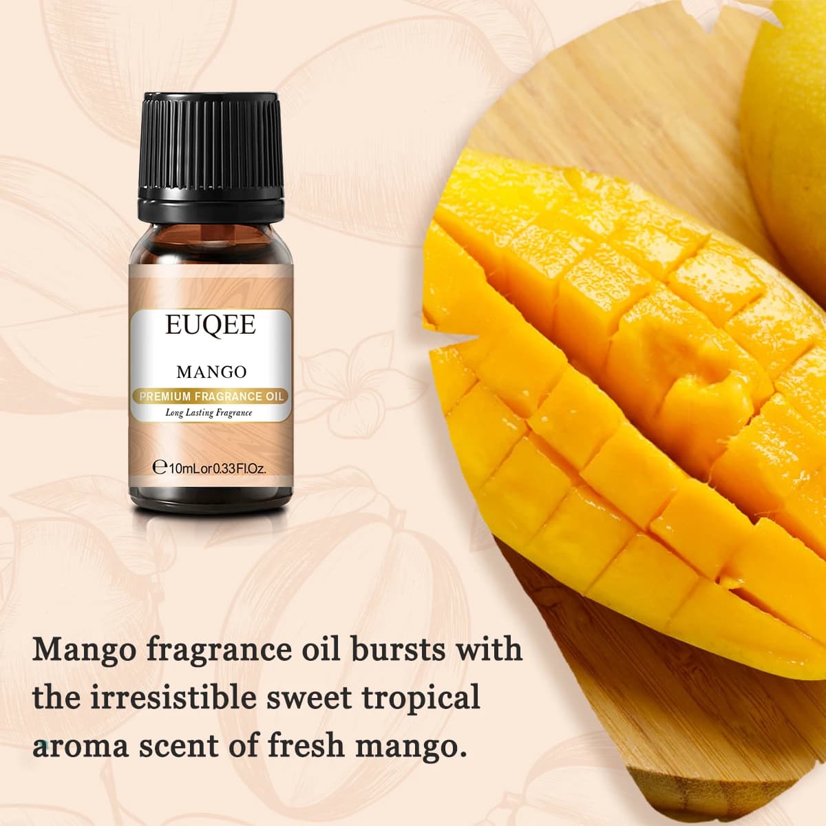 EUQEE 10ML 10ML huile parfumée de fruits sucrés pour l'aromathérapie, fabrication de bougies, savon bricolage, pomme, mangue, fraise, cerise, noix de coco, pêche