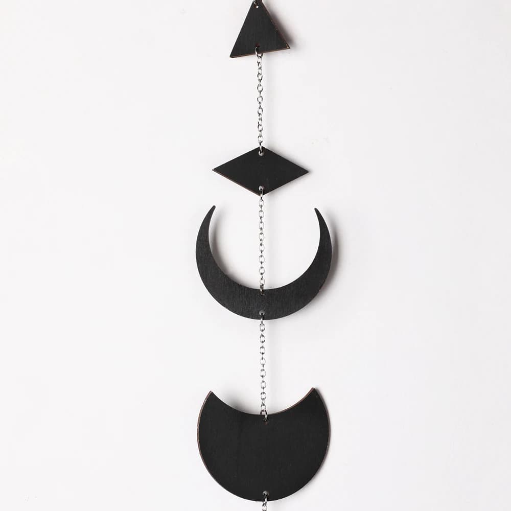 Phase de lune noire tenture murale Boho chambre décor bois lune guirlande mur Art salon chambre crèche bureau appartement décoration