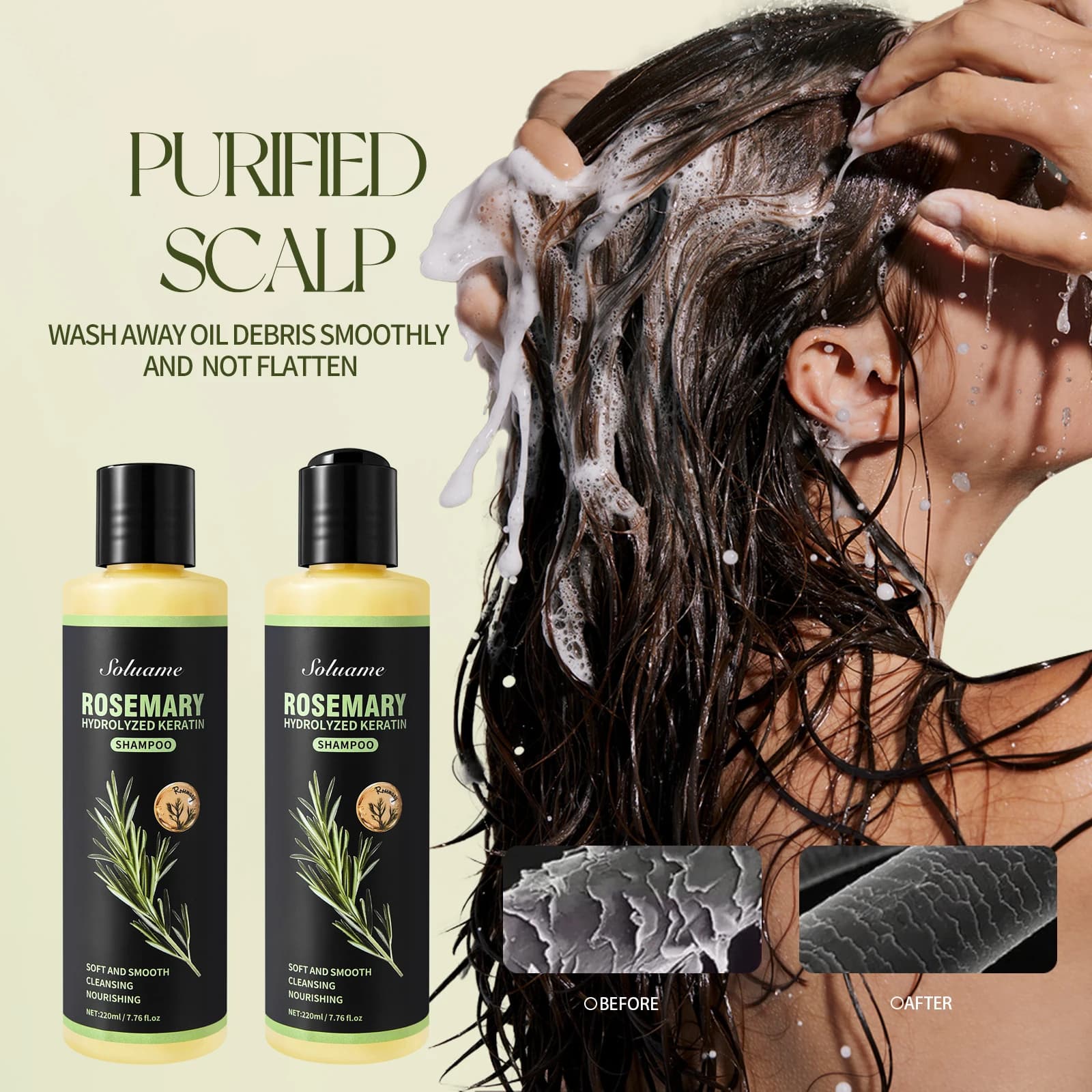 Shampoo au romarin avec kératine hydrolysée - Traitement capillaire doux