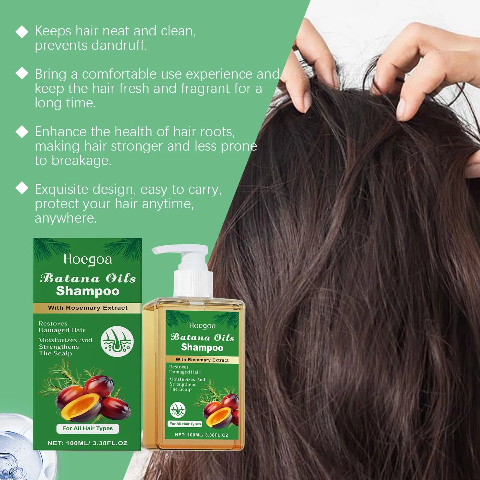 Batana – shampoing à l'huile, contrôle de l'huile, shampoing au romarin, réparation des cheveux endommagés, nourrissant pour le cuir chevelu, renforce les racines des cheveux, lissage des cheveux