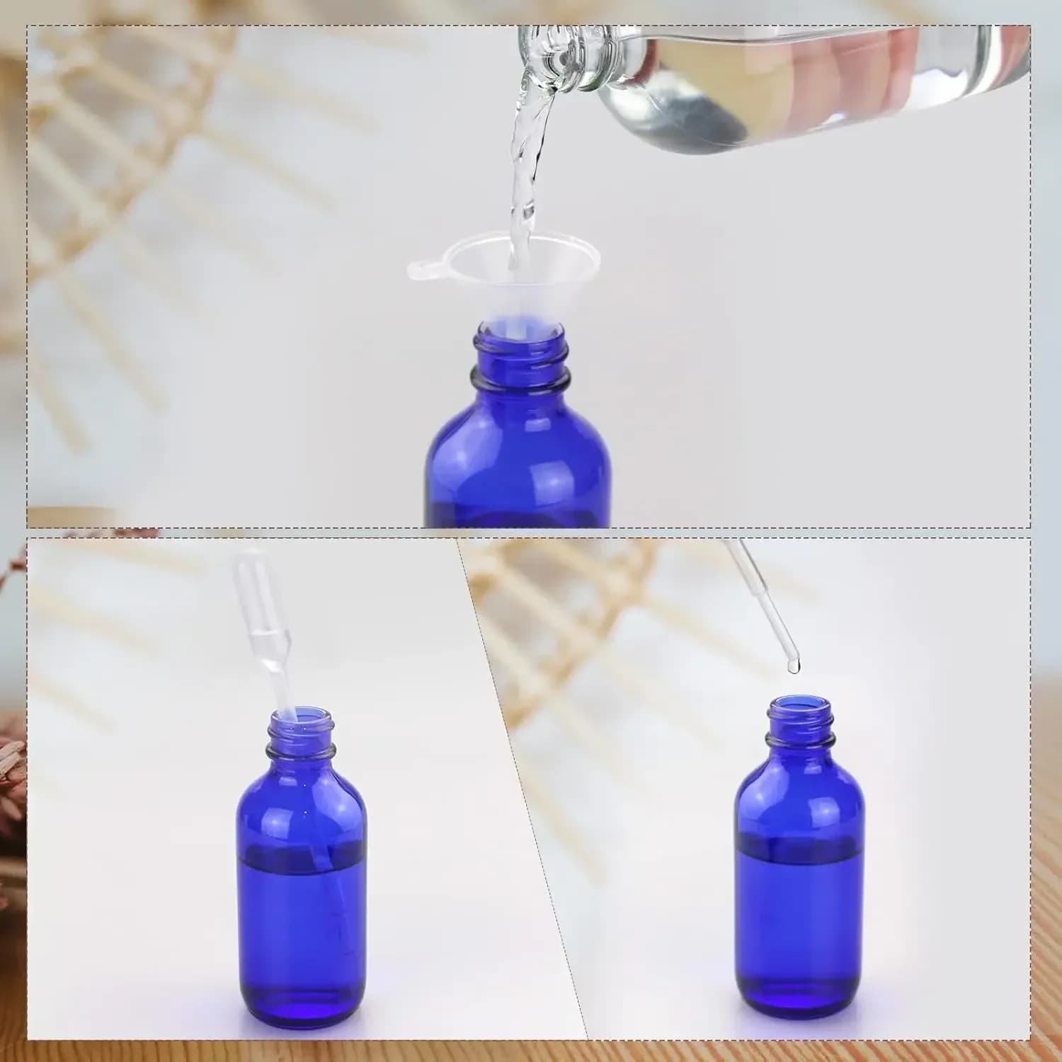 Flacon pulvérisateur en verre bleu avec pulvérisateur de brume pour huile essentielle, rechargeable, Portable, pour voyage, 5ml/100ml, 1 pièce
