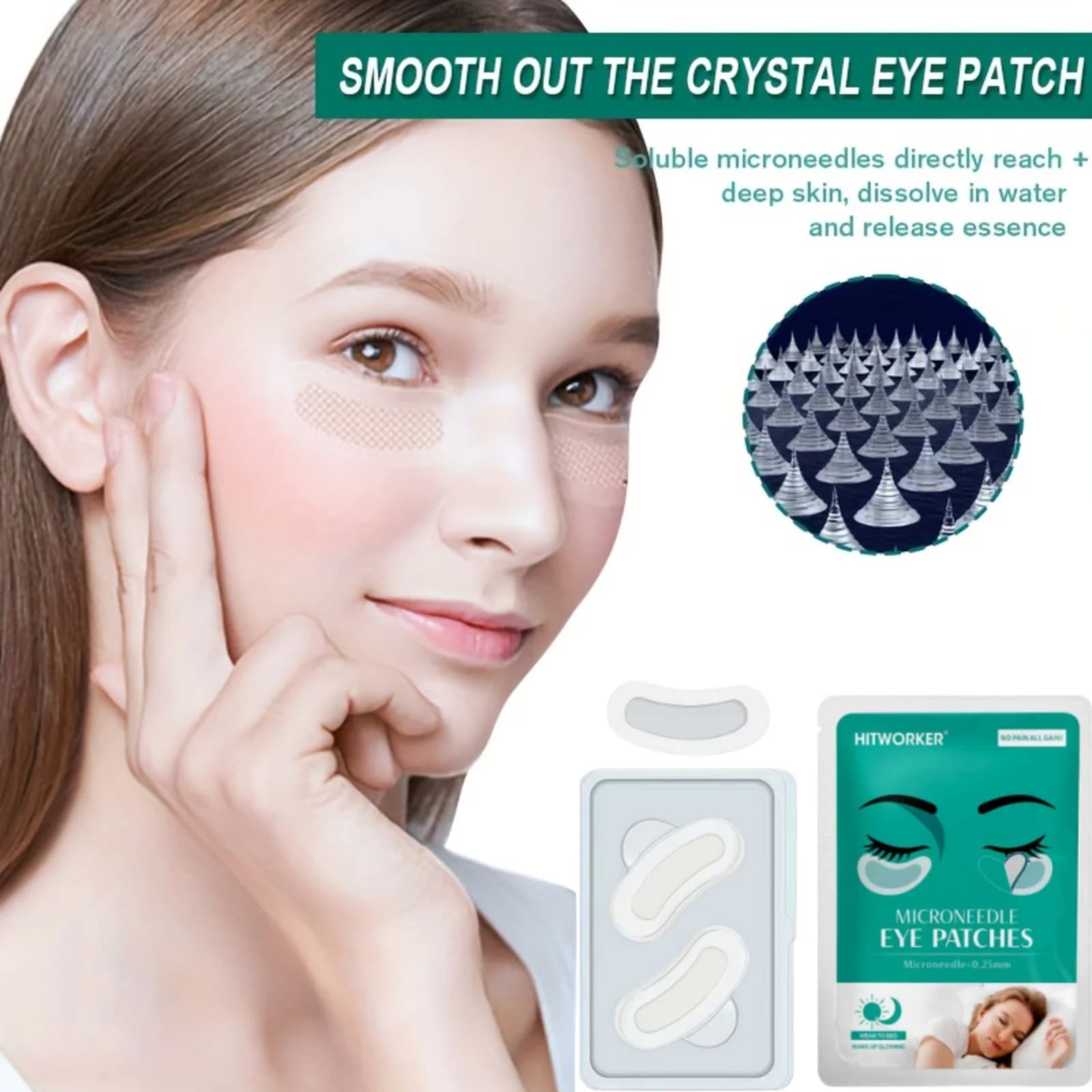 Patchs pour les yeux solubles à micro-aiguilles, masques pour les yeux à l'acide hyaluronique pour une hydratation en profondeur, soin raffermissant anti-rides