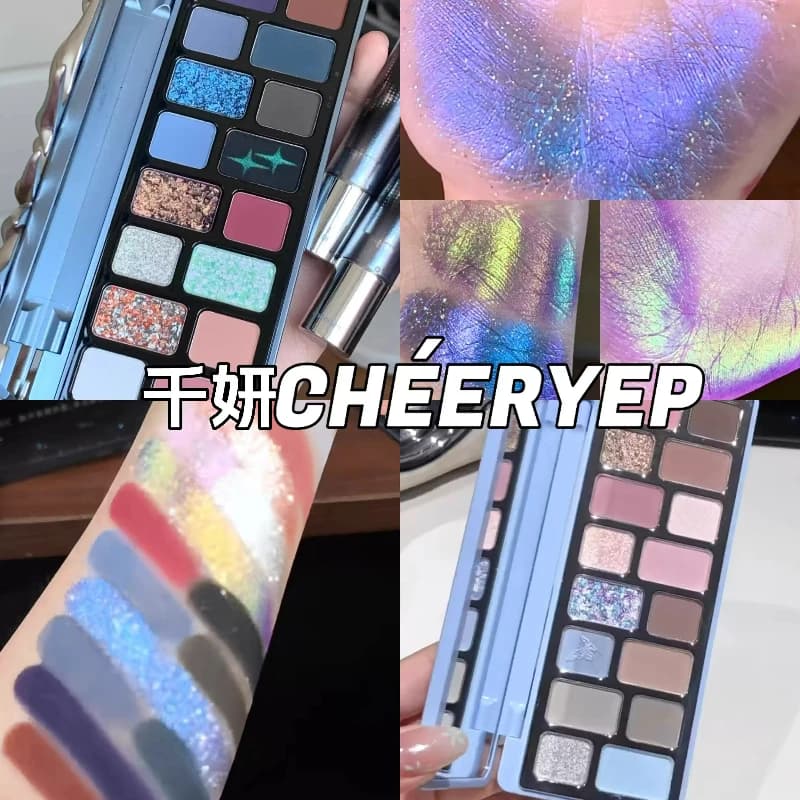 Qianyan Cheeryep 16 couleurs Palette d'ombres à paupières Rock Dream Core bleu foncé facile à porter yeux maquillage à haute Saturation