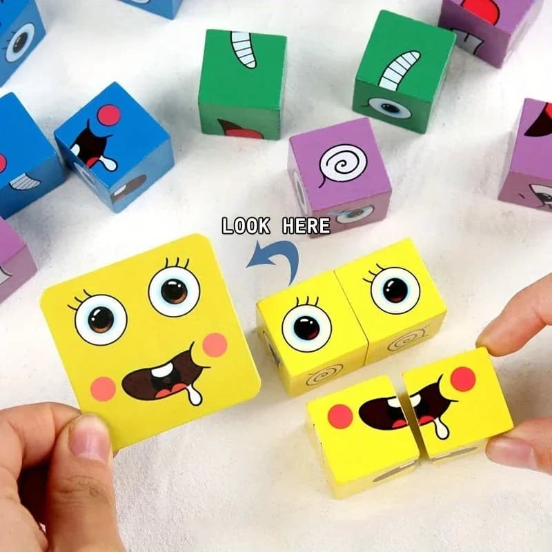 Jeu de Cube de changement de visage pour enfants, Puzzle d'expression Montessori, blocs de construction, jouets d'apprentissage précoce, jouet éducatif pour enfants