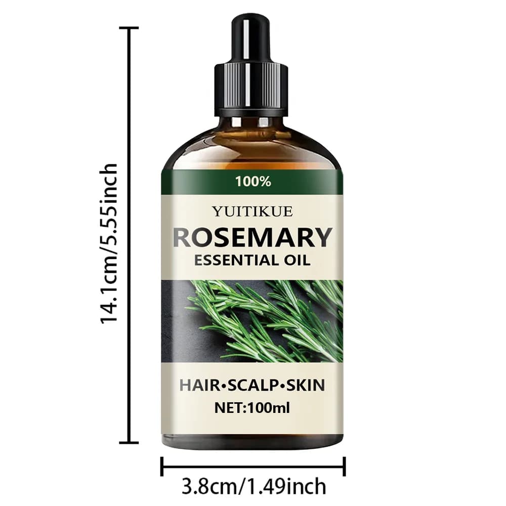 L'huile essentielle de romarin 100% YUITIKUE absorbe rapidement, hydrate en profondeur les cheveux et lisse les cheveux secs et grossiers