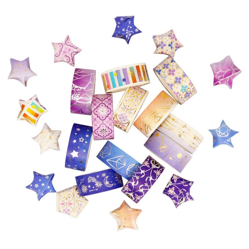 Ensemble de rubans Washi en feuille d'or étoile violette, 12 rouleaux/ensemble, série Constellation, rubans de masquage Laser pour Scrapbooking, ensemble de papeterie de bricolage