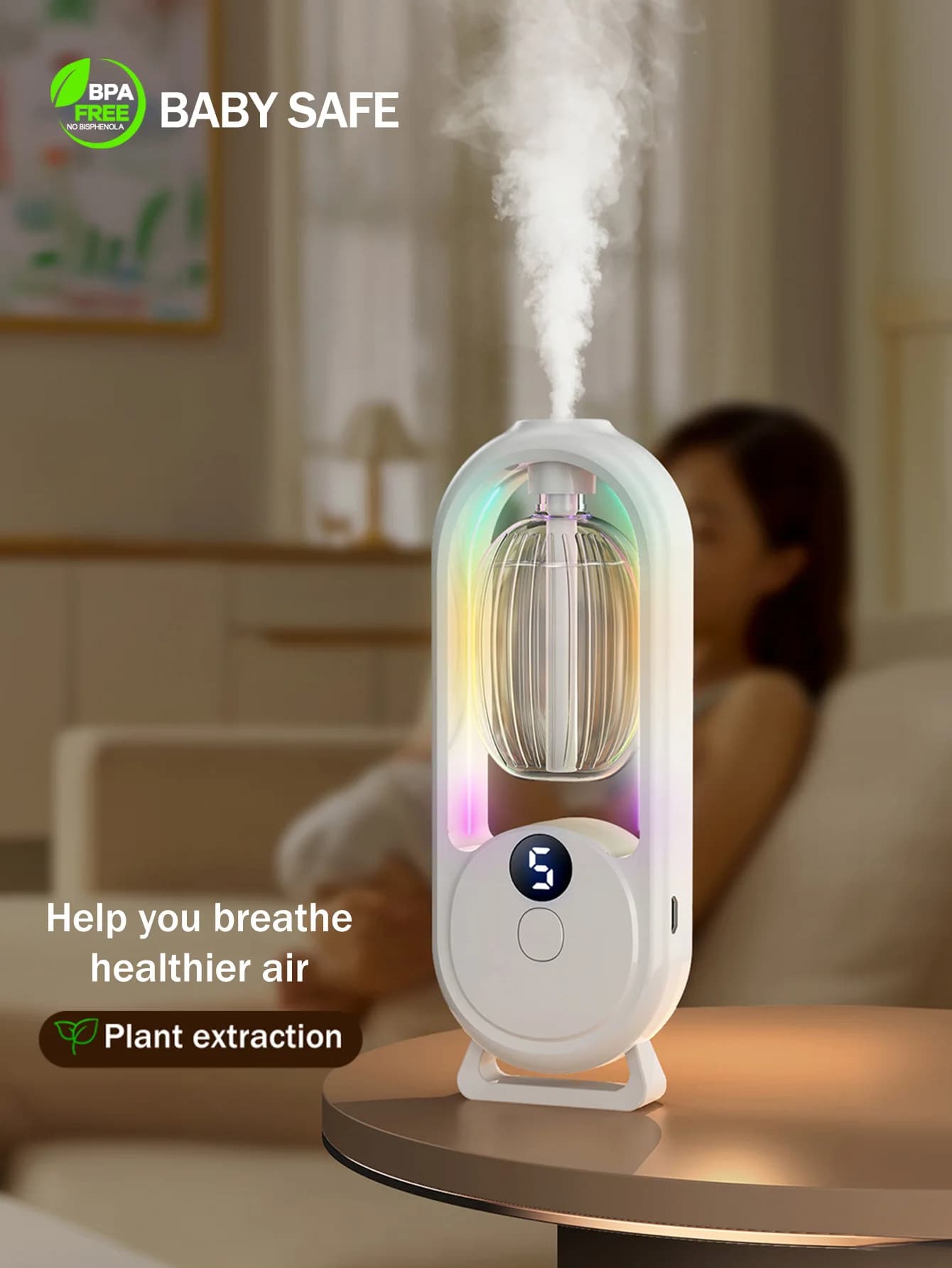 Diffuseur d'aromathérapie portable rechargeable - Machine de thérapie aux huiles essentielles - 6 types d'huiles d'aromathérapie -5 modes de pulvérisation