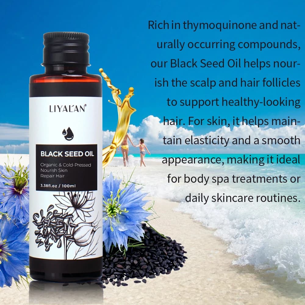 Huile de cumin noir 100 ml pour les soins capillaires, renforce et conditionne le cuir chevelu, pressée à froid, nourrit les ongles, hydrate la peau, massage corporel