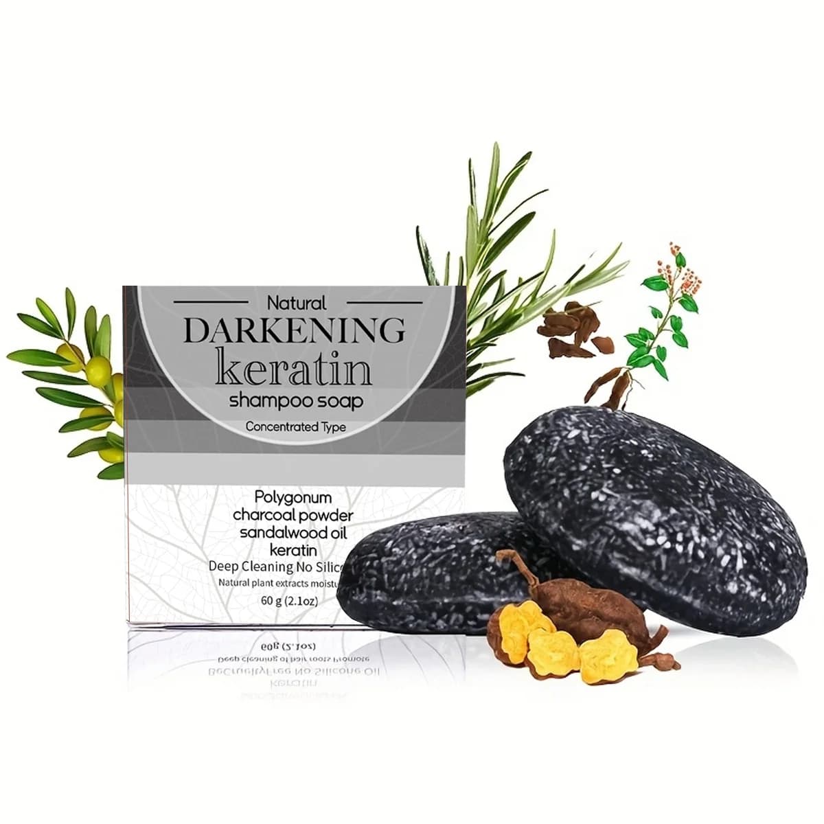 XF 60g Savon noir Shampooing solide Shampooing végétalien biologique pour tous les types de cheveux fabriqués à base d'huile naturelle