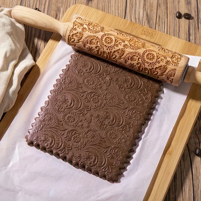 Rouleau à pâtisserie gravé en gaufrage, outil de cuisson, biscuits, Fondant, gâteau, pâte, rouleau à motifs, accessoires de cuisine, 1 pièce